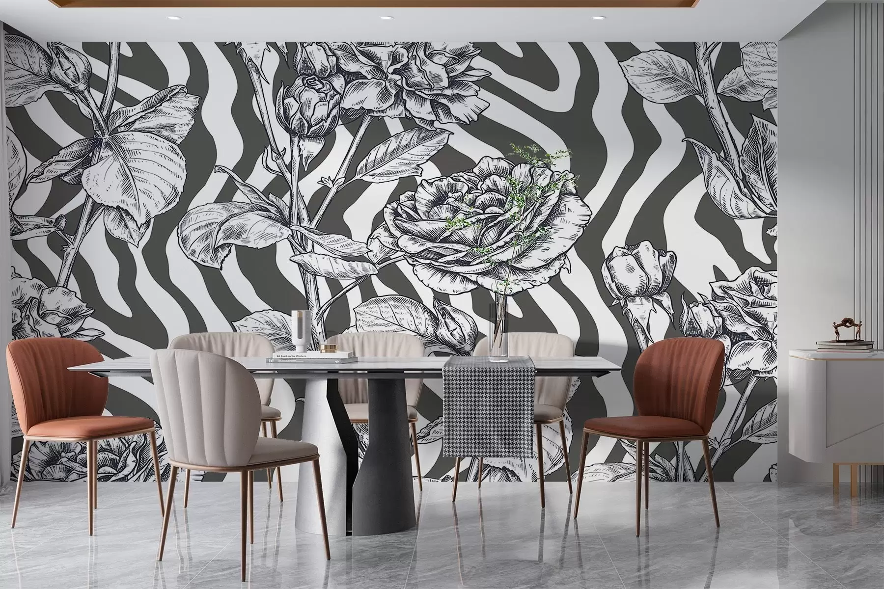 wall murals roses on a zebra background w02692