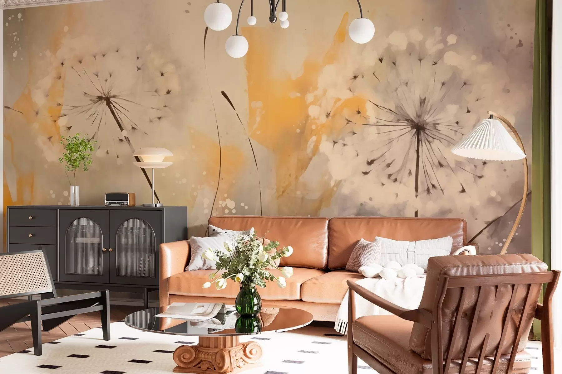 wall murals Blurred dandelions in pastel colours w02699