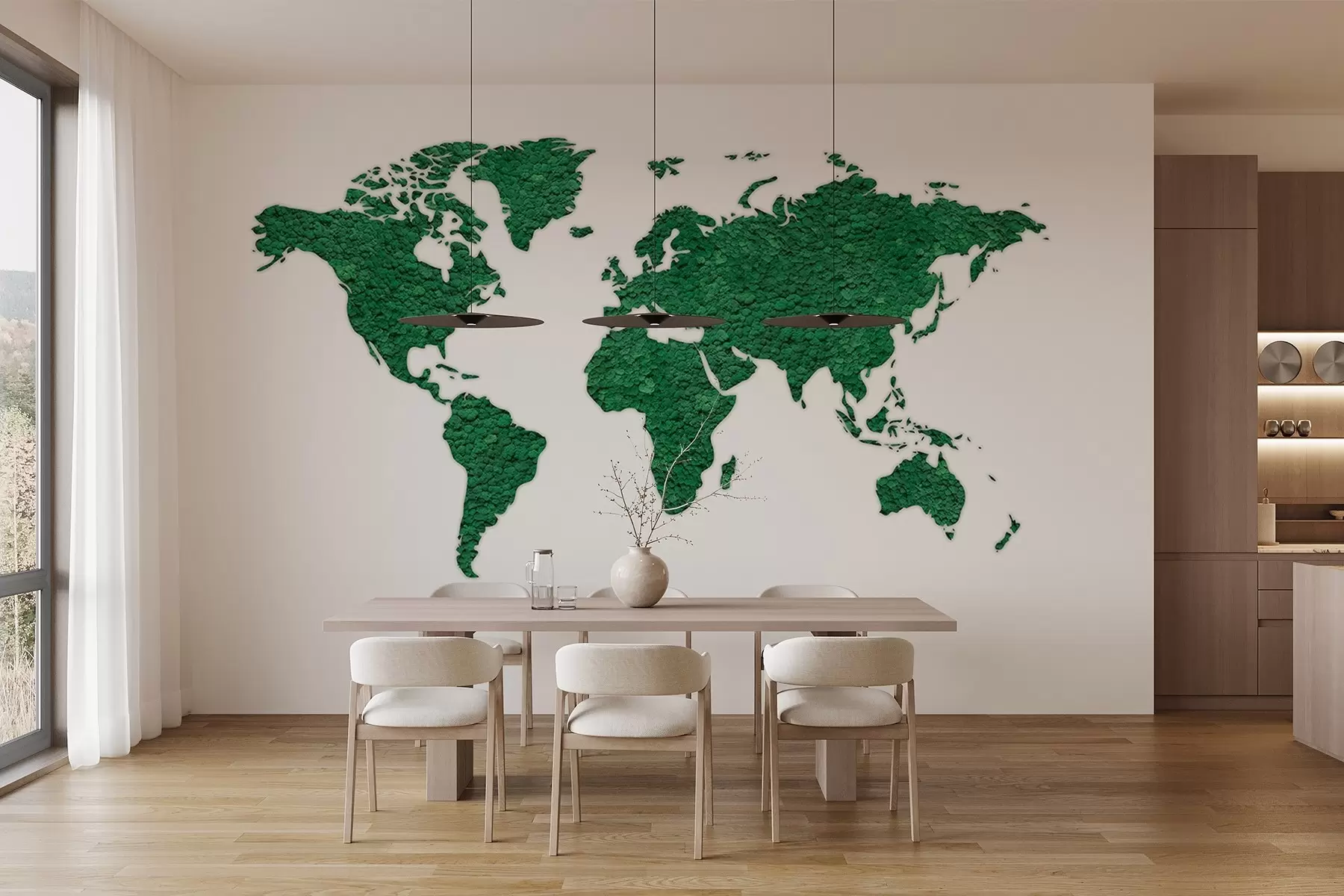 wall murals World map with moss, nature, lush green color palette w02657v2