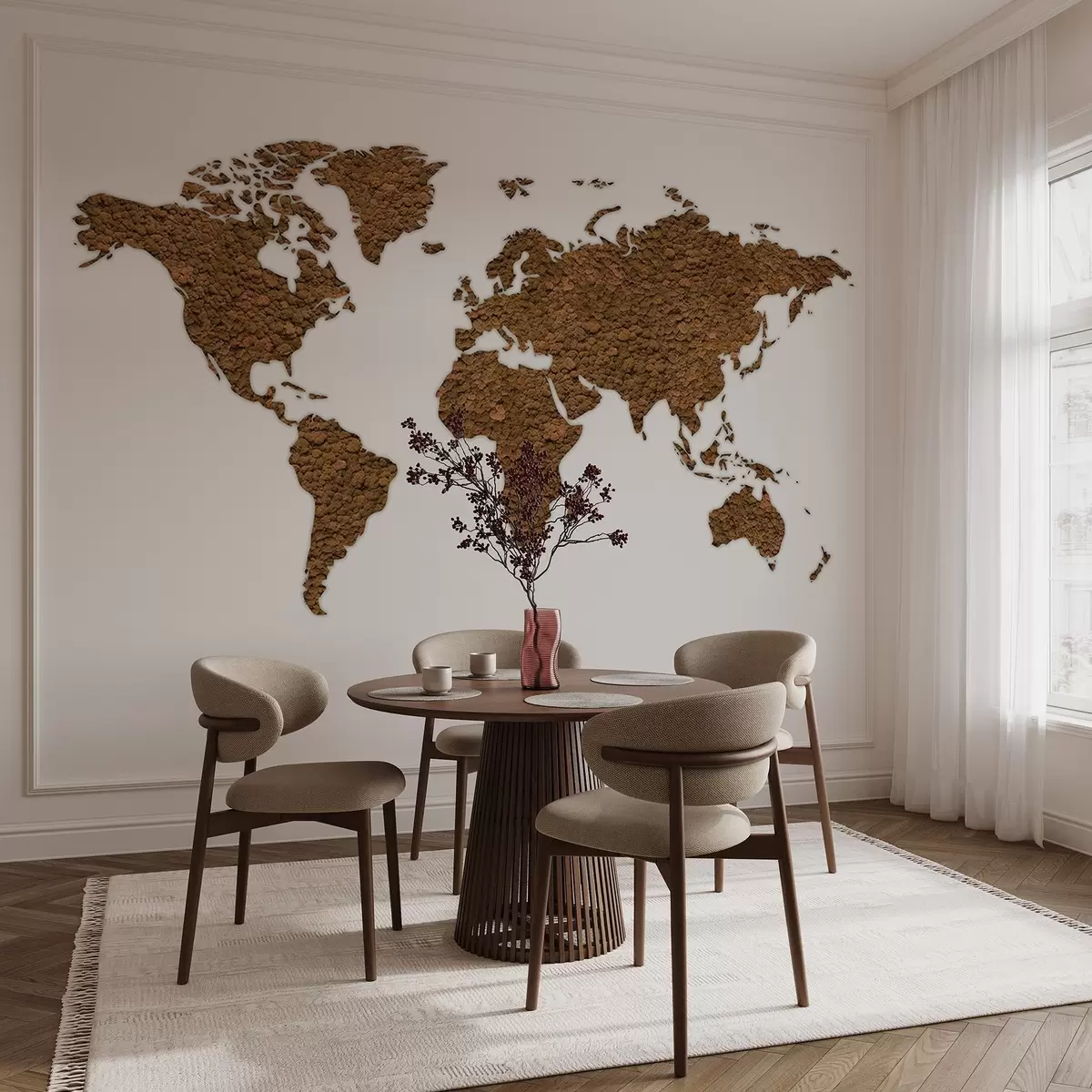 wall murals World map with moss, nature, beige color palette w02657v4
