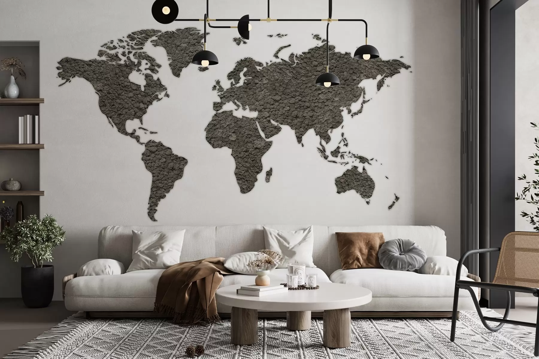 wall murals World map with moss, nature, grey color palette w02657v6