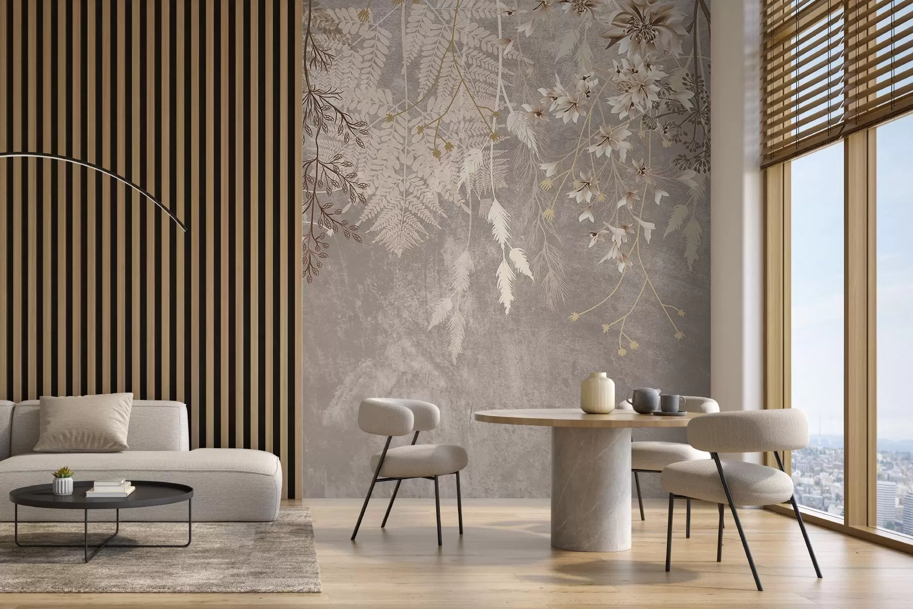wall murals A dreamy, delicate, wispy plants, spikelets and flowers in brown pastel colors against a hazy, textured background w08606v1