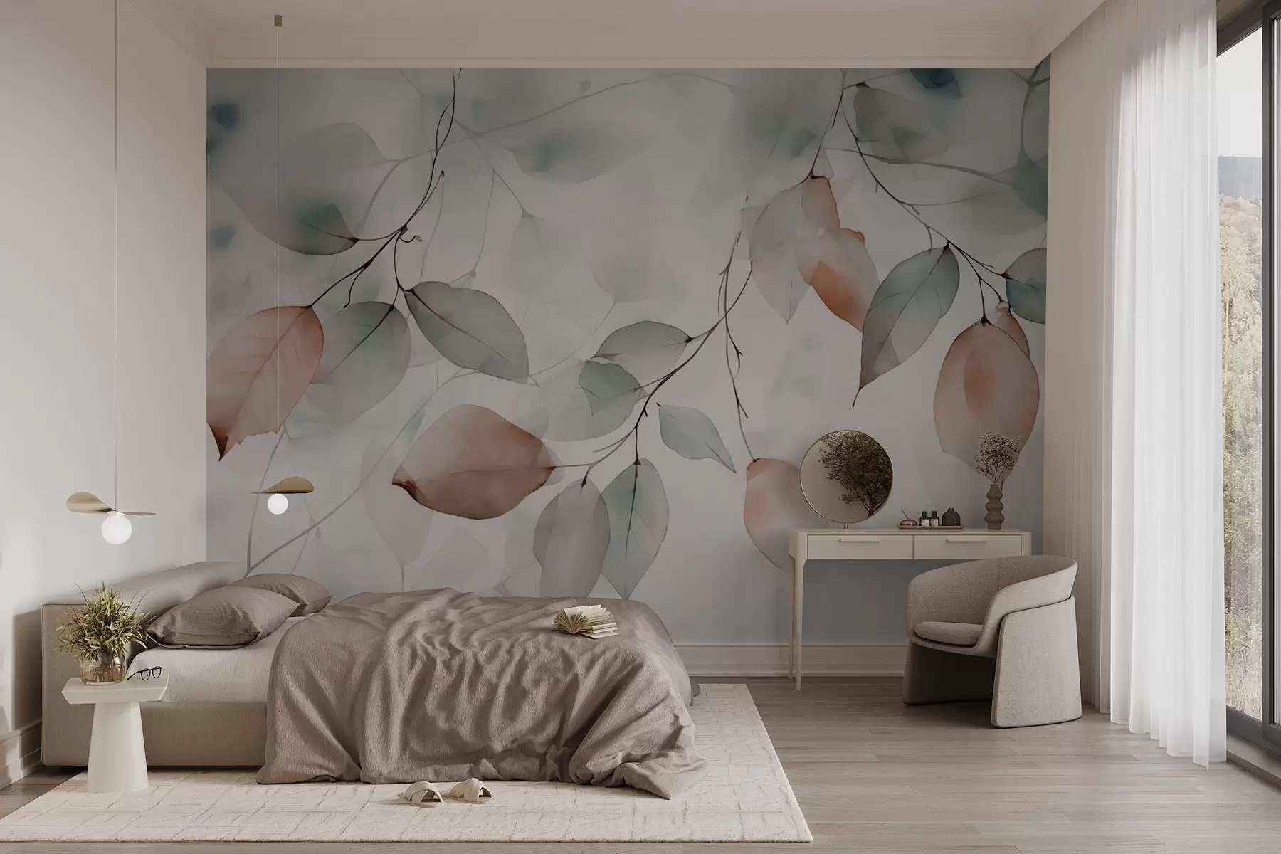 wall murals Abstract branches with leaves in watercolor style w02718