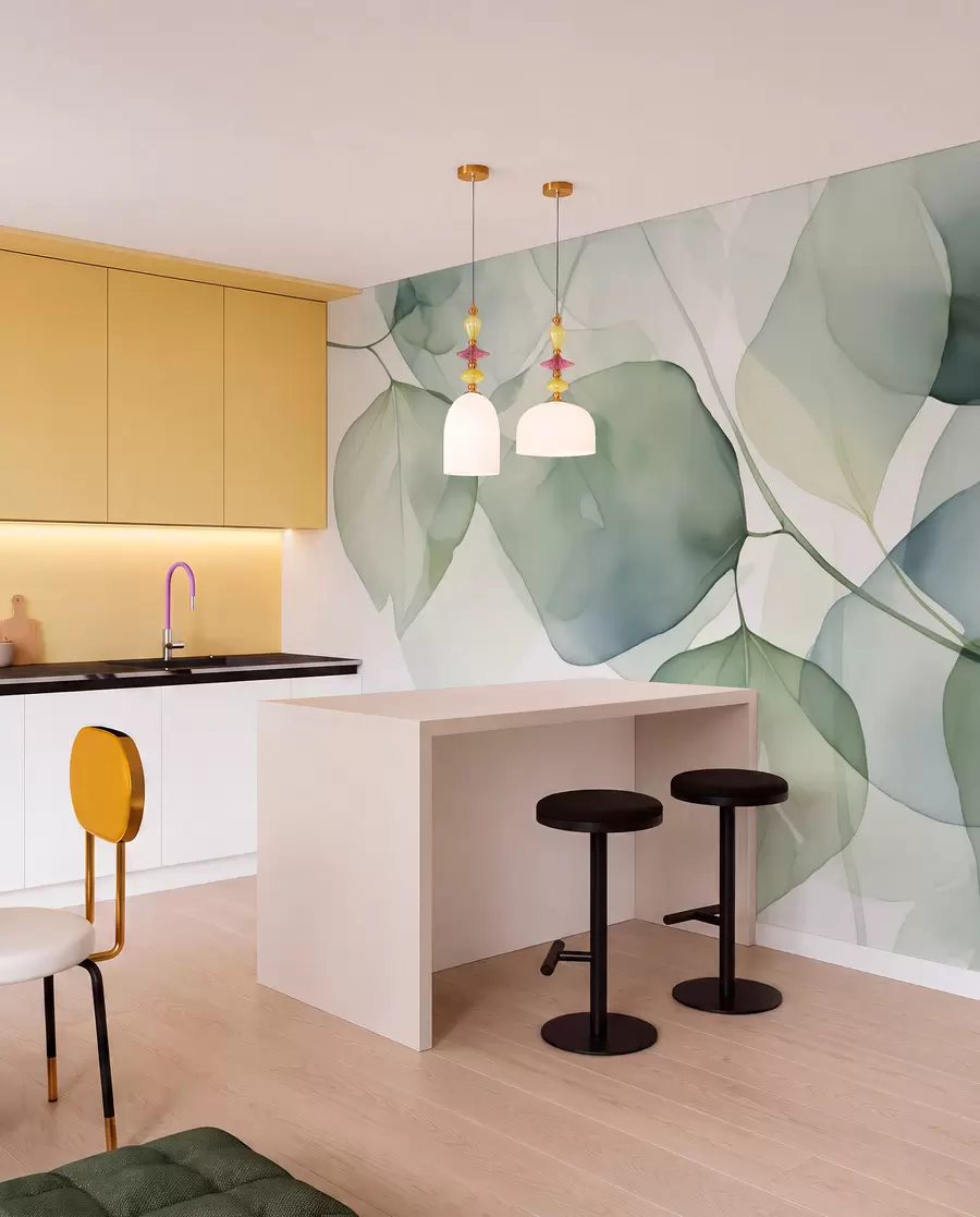 wall murals Leaves large abstract imitation of watercolor w02725