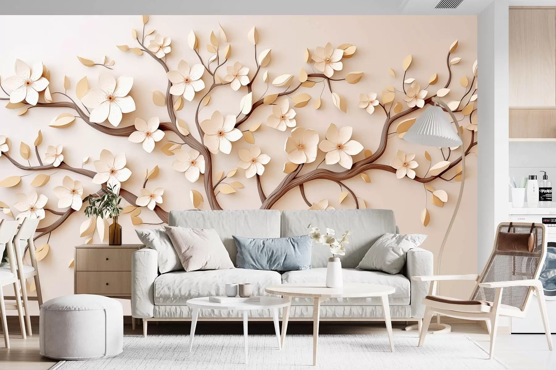 wall murals Tree with light flowers w08615