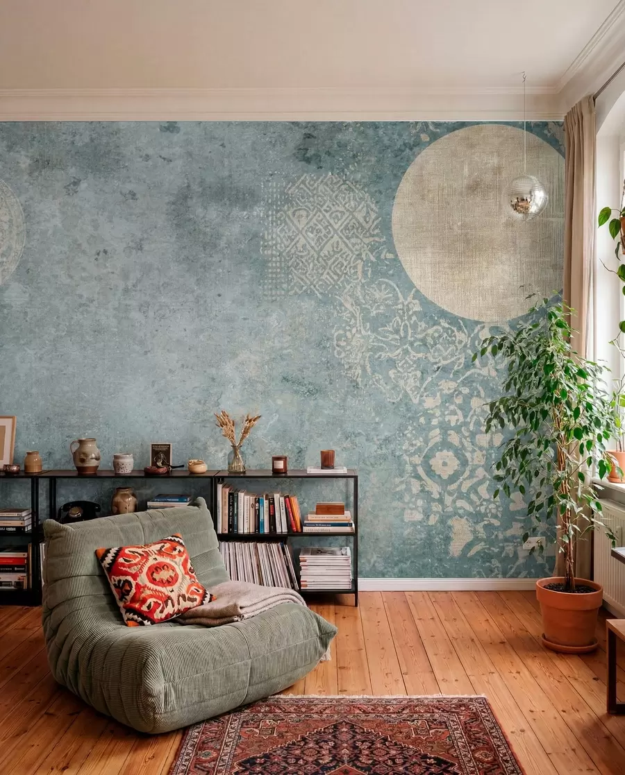 wall murals Yellow circles on an aged background w08627