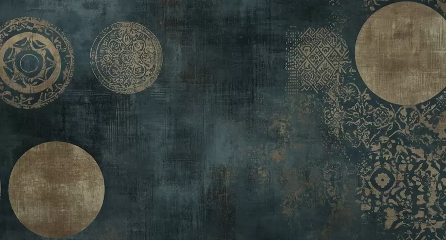 wall murals Yellow circles on a dark aged background w08628