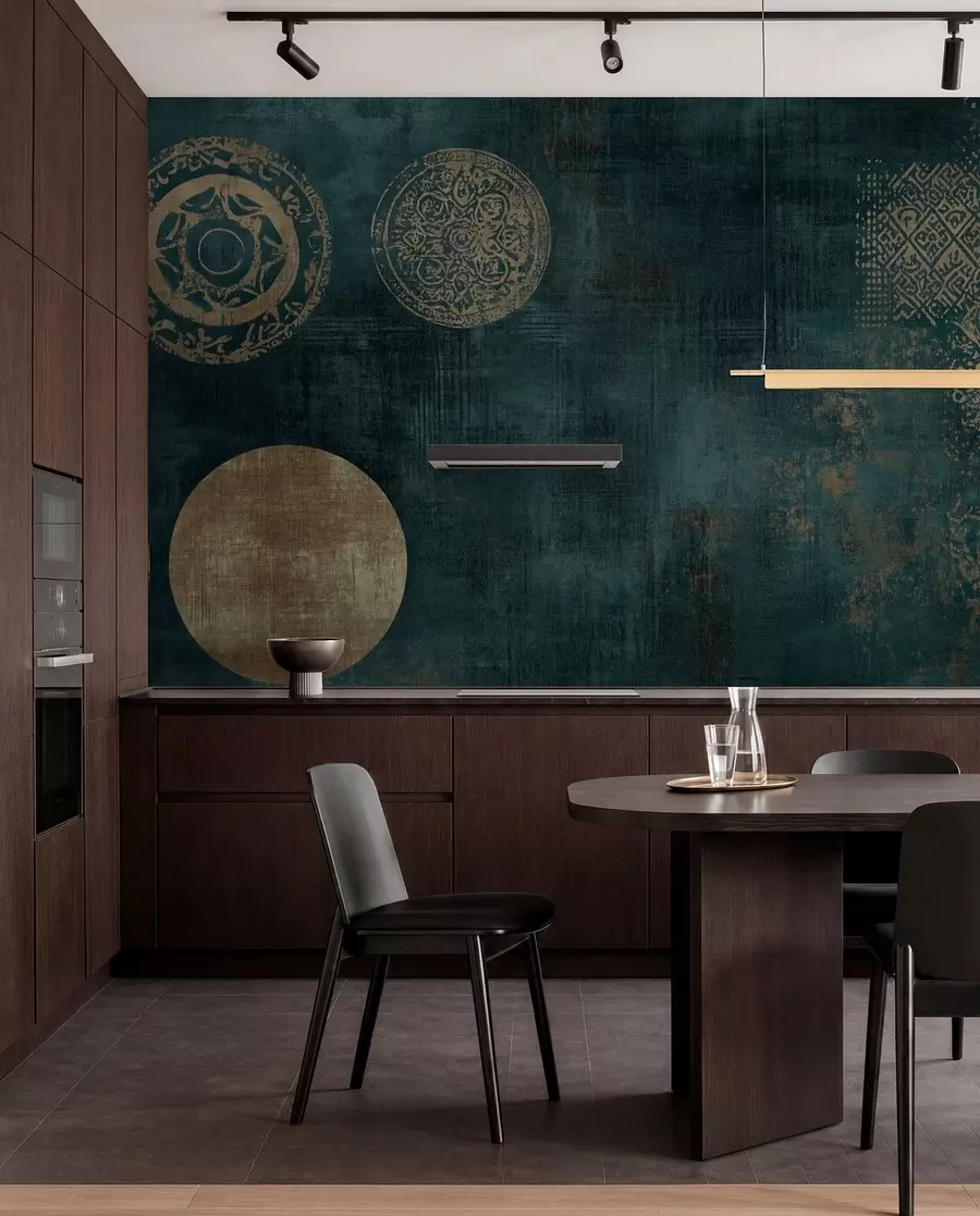 wall murals Yellow circles on a dark aged background w08628