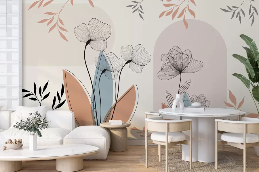 wall murals Boho style flowers and branches w02754