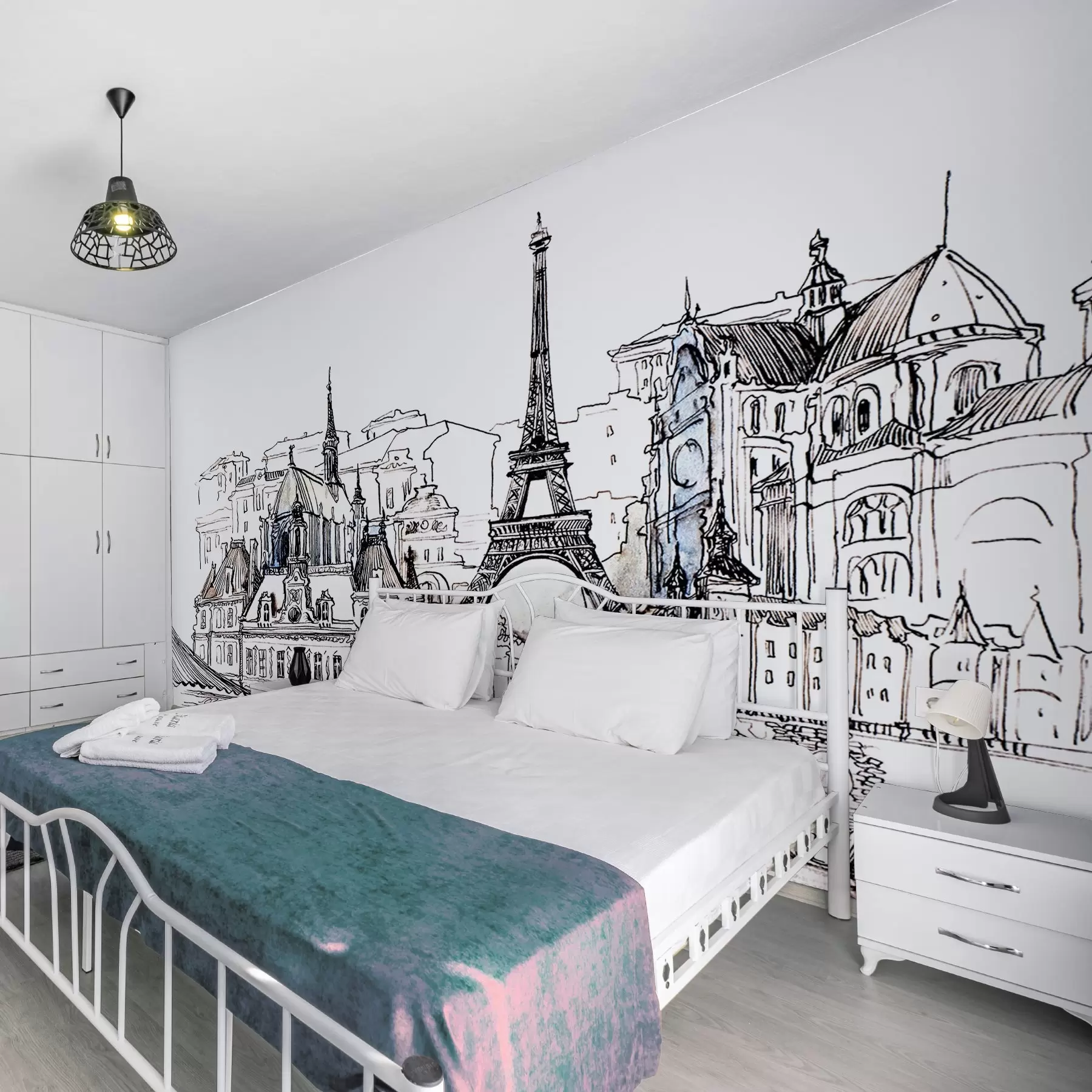 wall murals Parisian skyline in artistic outline u77704
