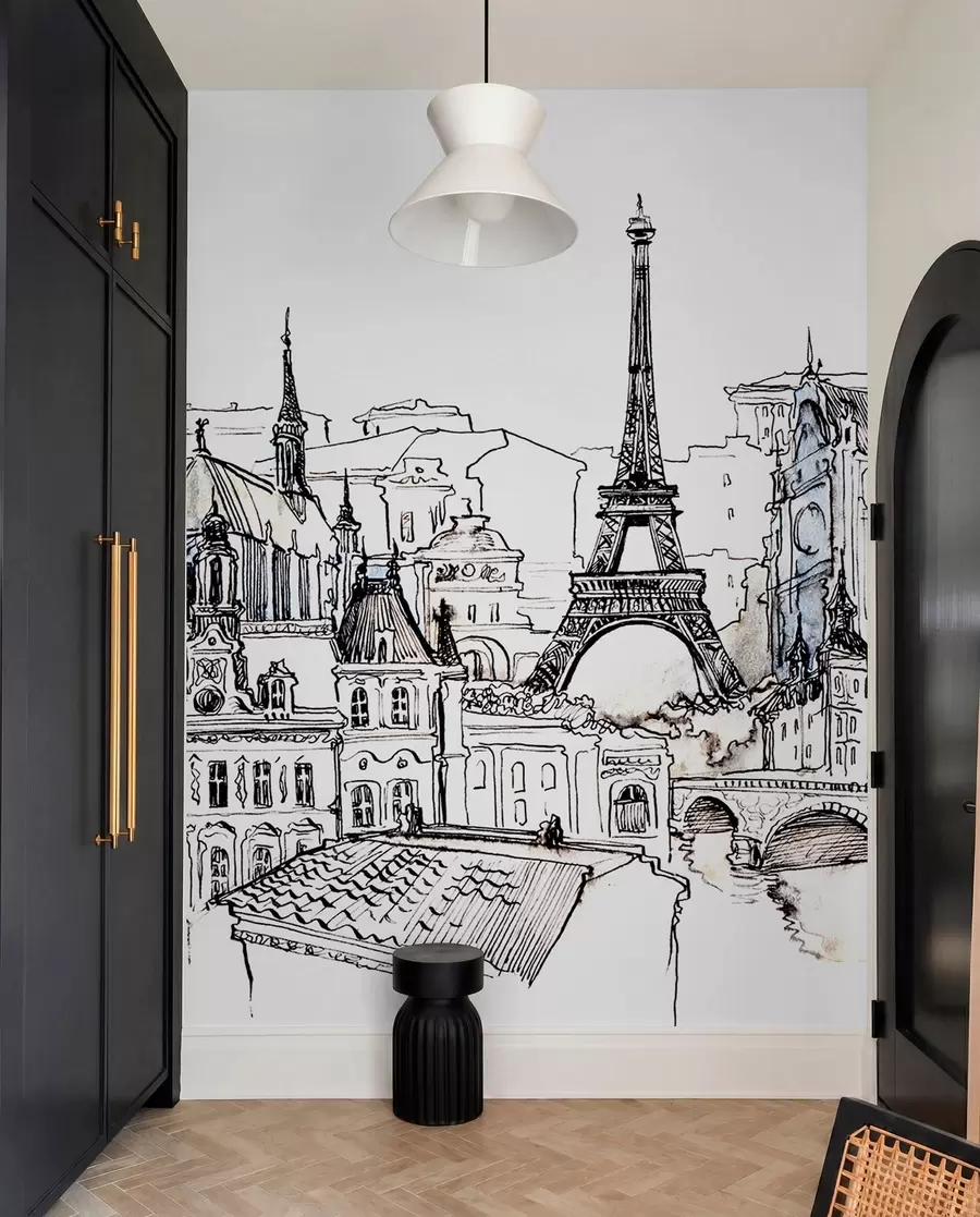 wall murals Parisian skyline in artistic outline u77704