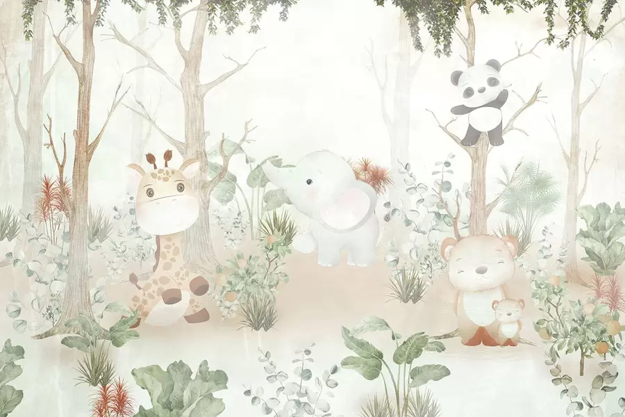 wall murals Adorable animals exploring a peaceful forest u73879