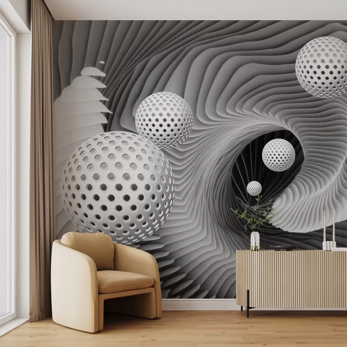 wall murals Abstract patterns with floating spheres u25846