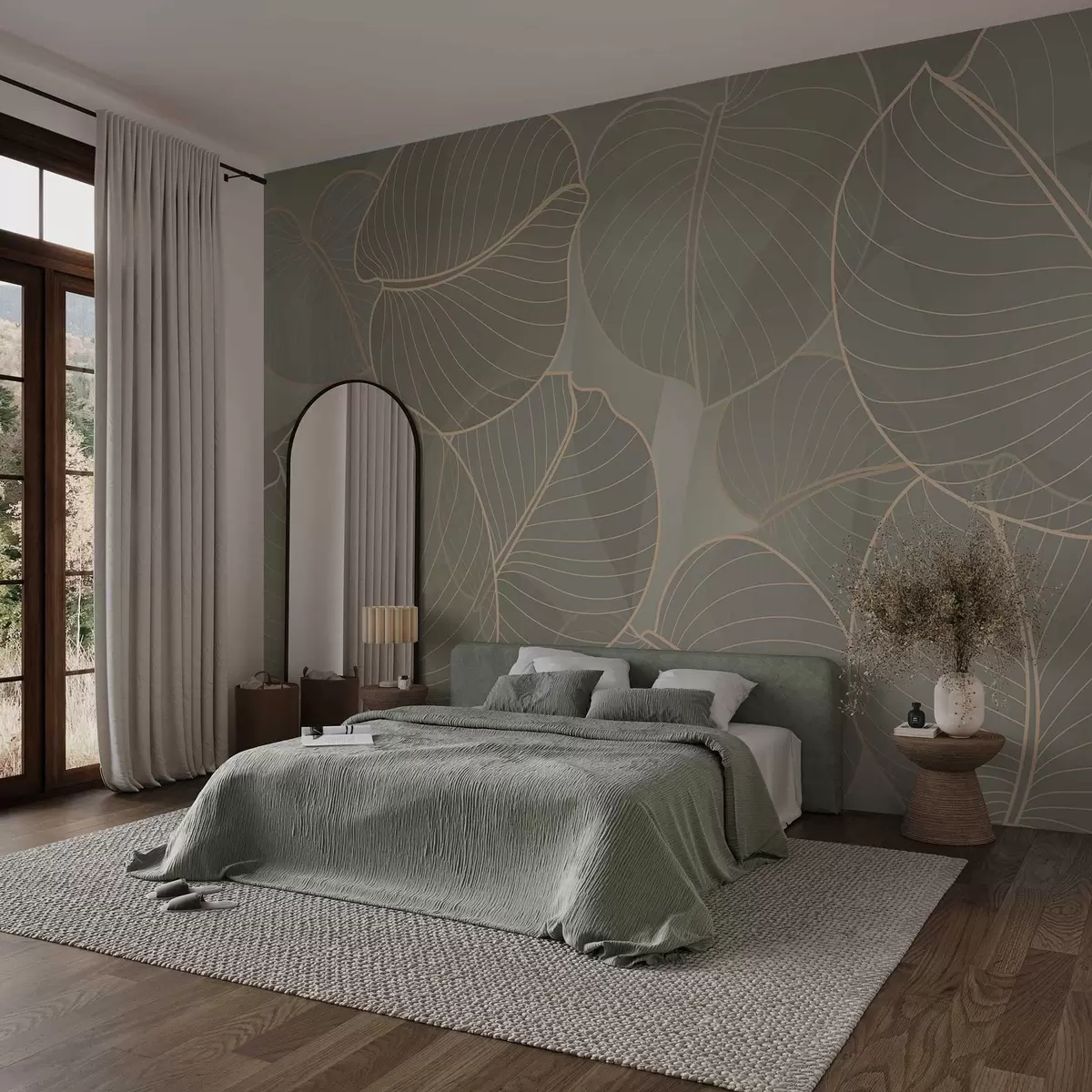 wall murals linear foliage of the August lily in beige tones w02768