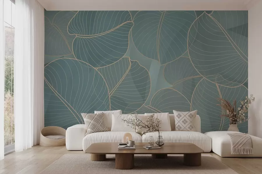 wall murals linear foliage of the August lily in turquoise tones w02768v1