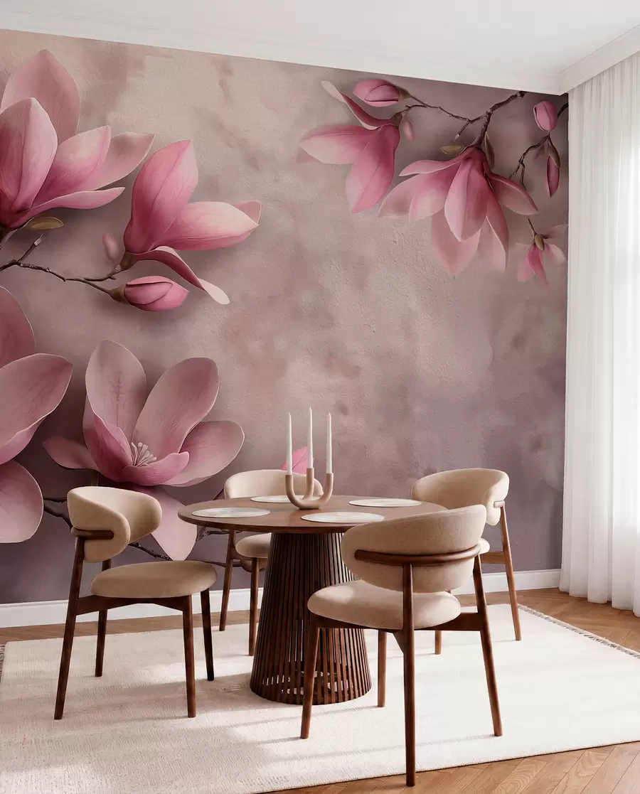 wall murals Delicate pink magnolias on a concrete wall w08636