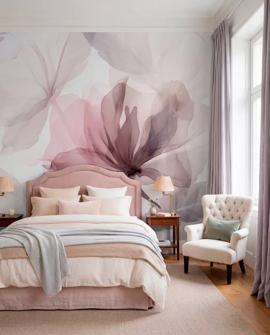 wall murals Ephemeral flowers in delicate pastel colours w02755