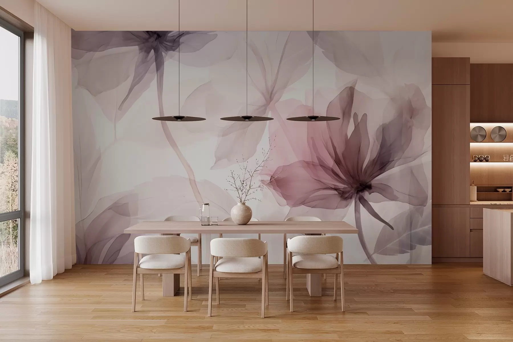 wall murals Ephemeral flowers in delicate pastel colours w02755