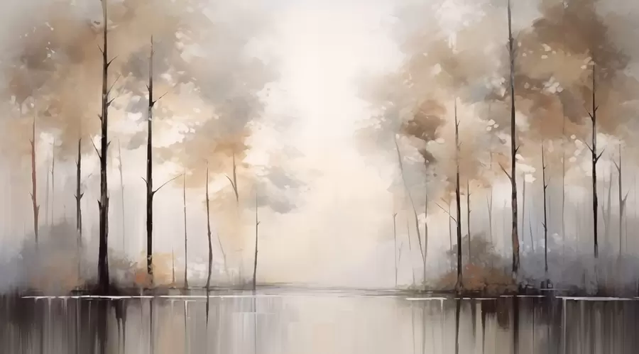 wall murals Foggy forest by the pond w02758