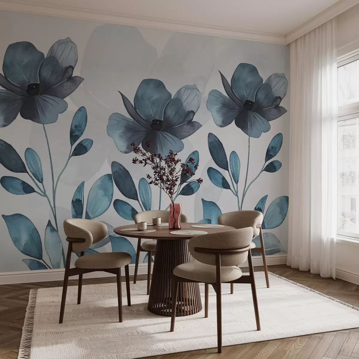 wall murals large blue flowers w02800