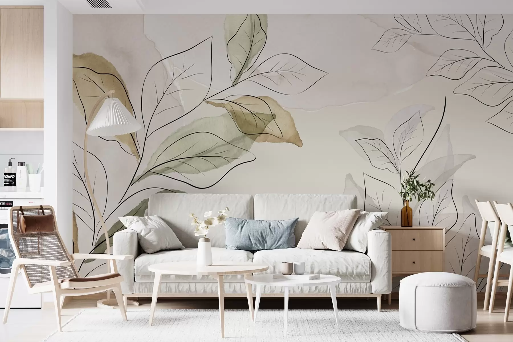 wall murals painted branches with leaves w02807