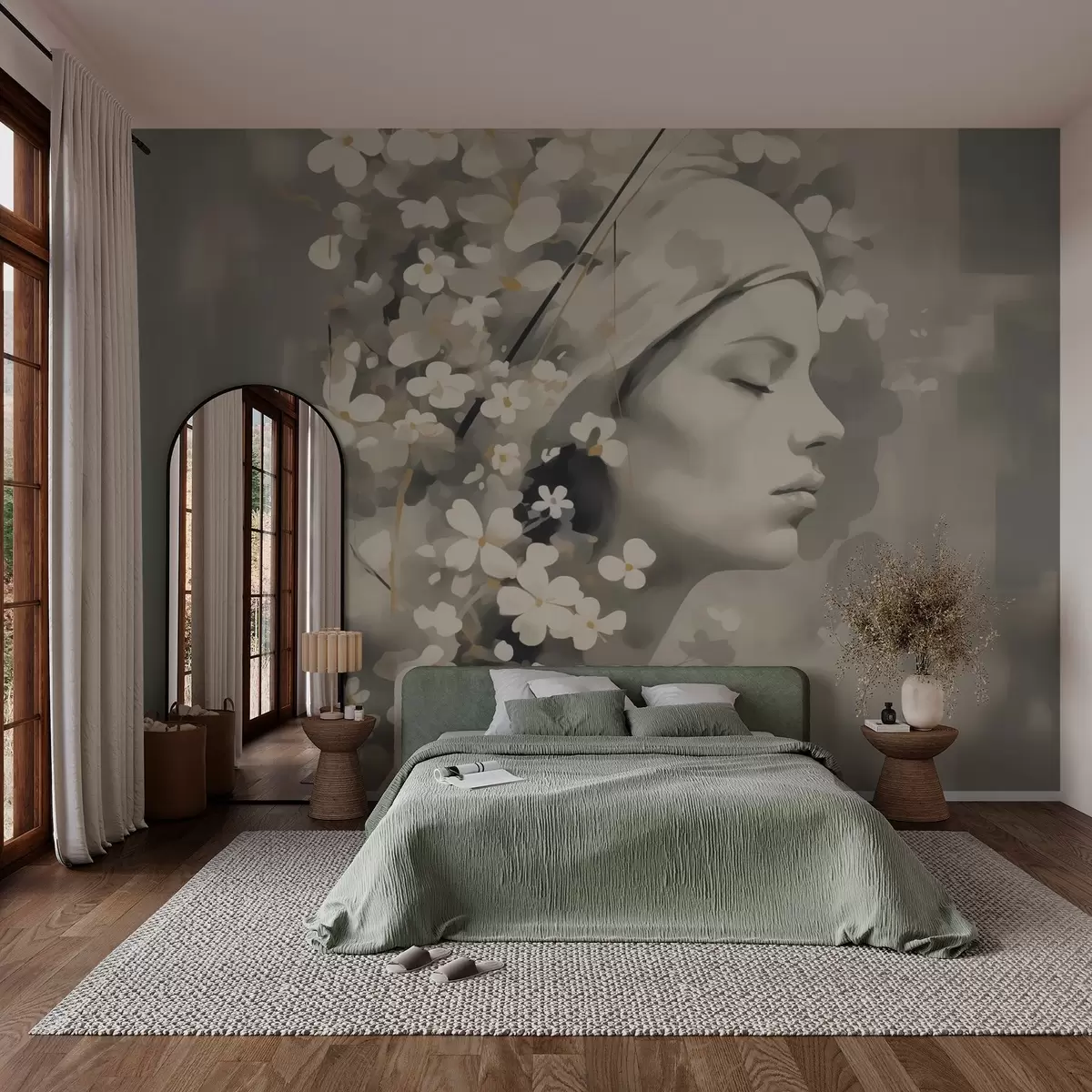 wall murals Abstract portrait of a girl with flowers w02793