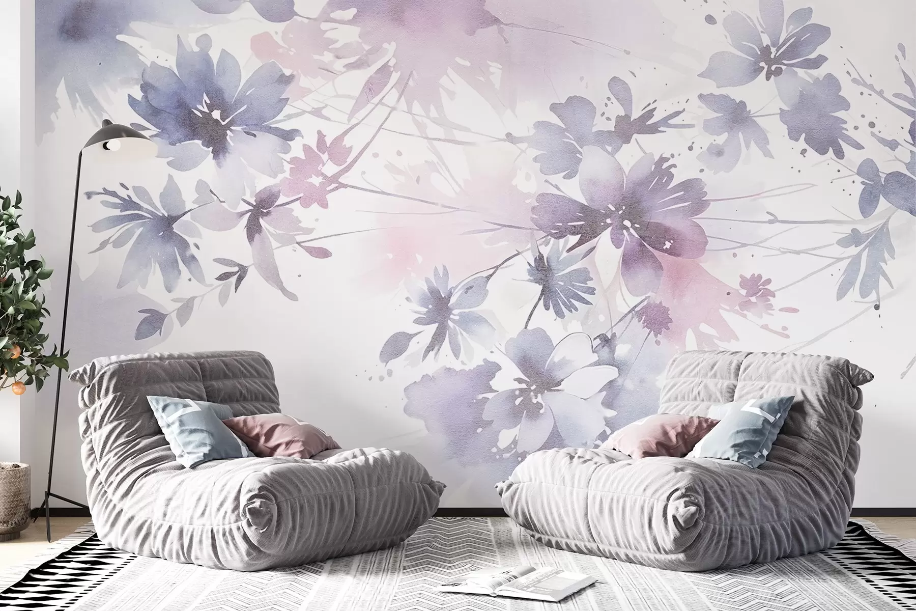 wall murals Soft, pastel-colored abstract textured flowers with blurred backgrounds , creating a dreamy, ethereal atmosphere w08645