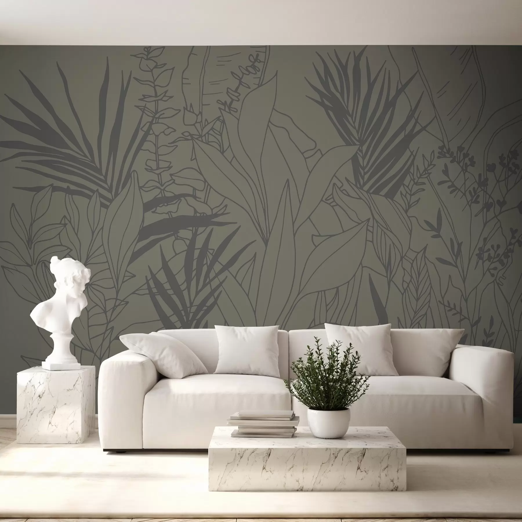 wall murals Botanical line art in olive shades w02775v3