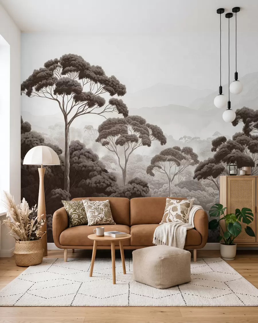 wall murals Jungle forest, mountains, tropical, nature, big trees, brown colors w02739v2