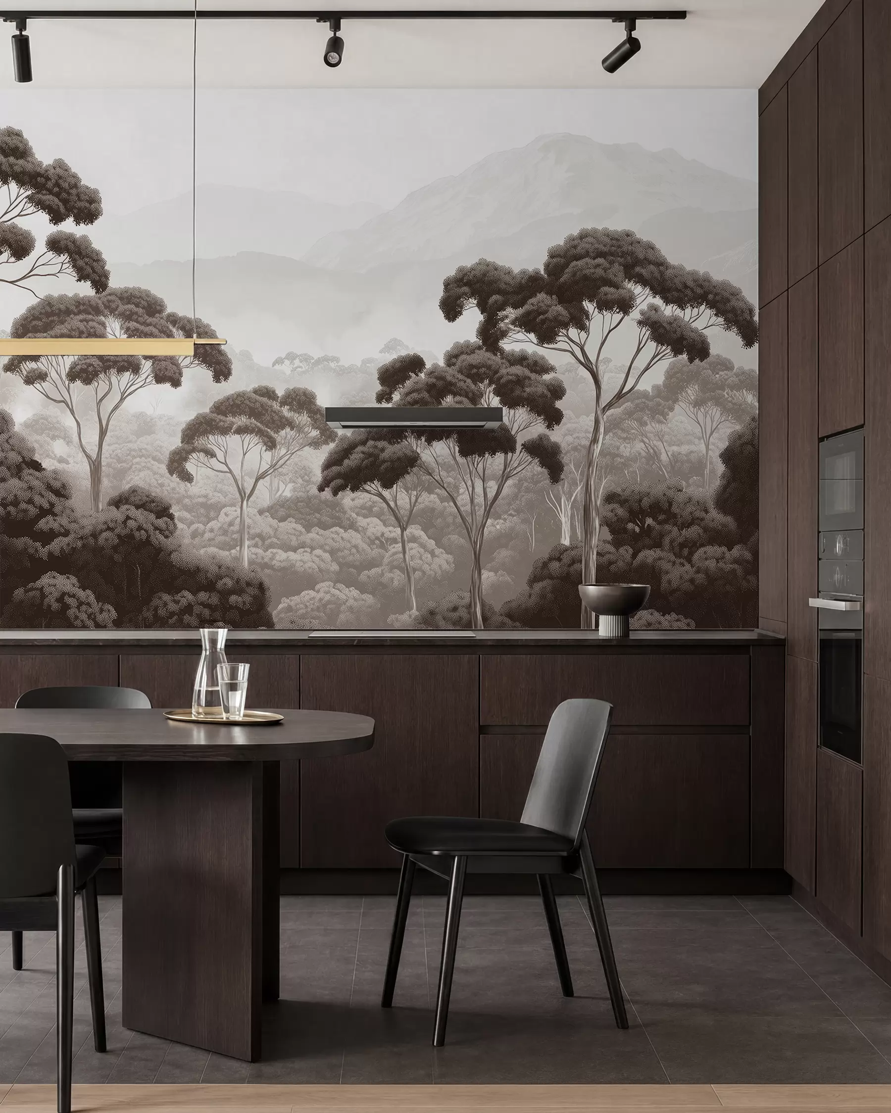 wall murals Jungle forest, mountains, tropical, nature, big trees, brown colors w02739v2