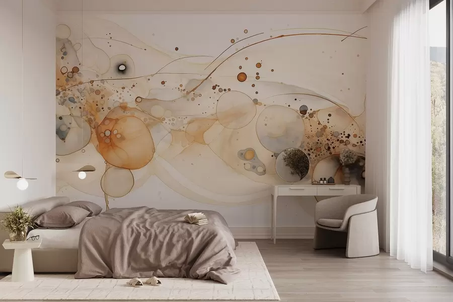 wall murals Abstract ink art, fluid style, beige color palette w02744
