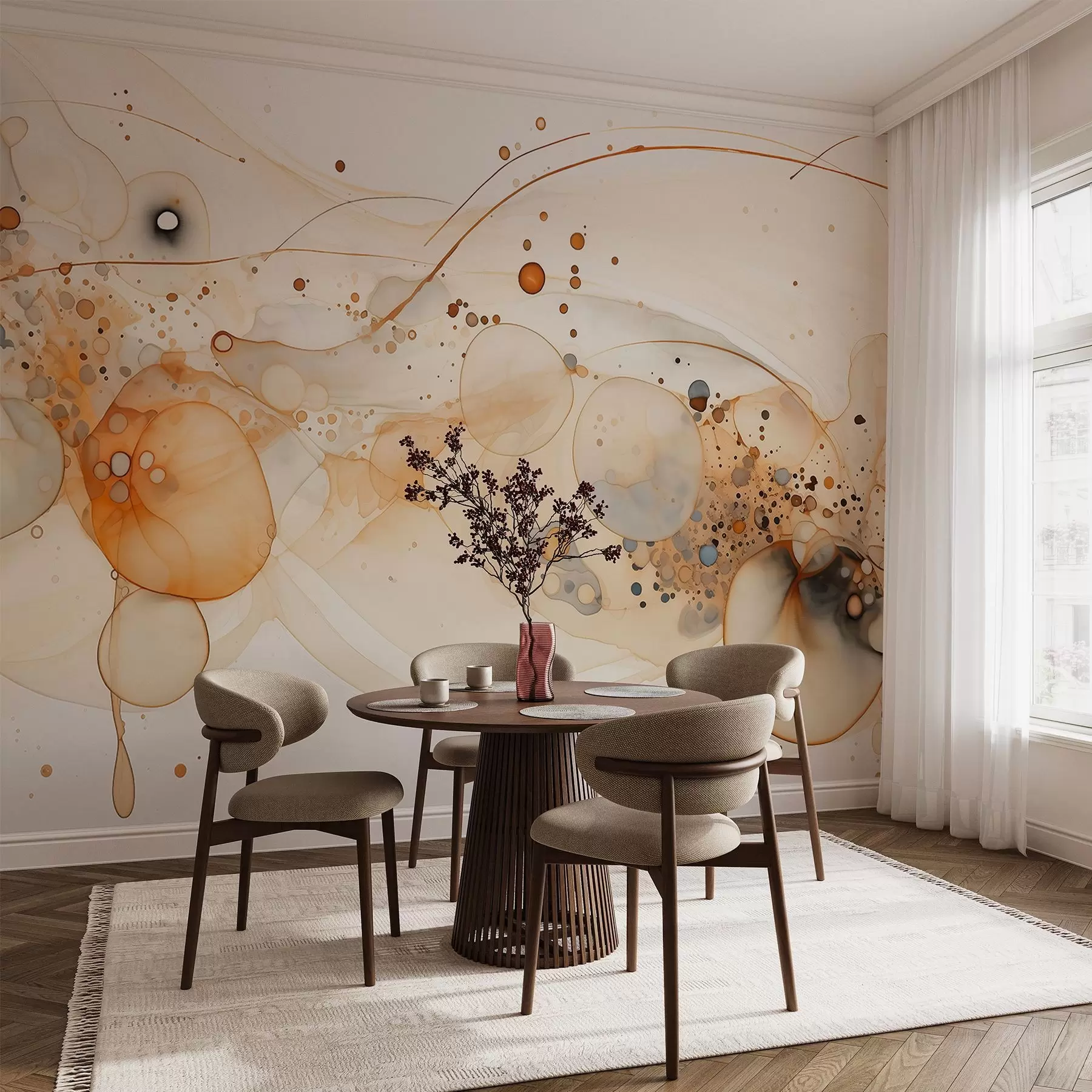 wall murals Abstract ink art, fluid style, beige color palette w02744
