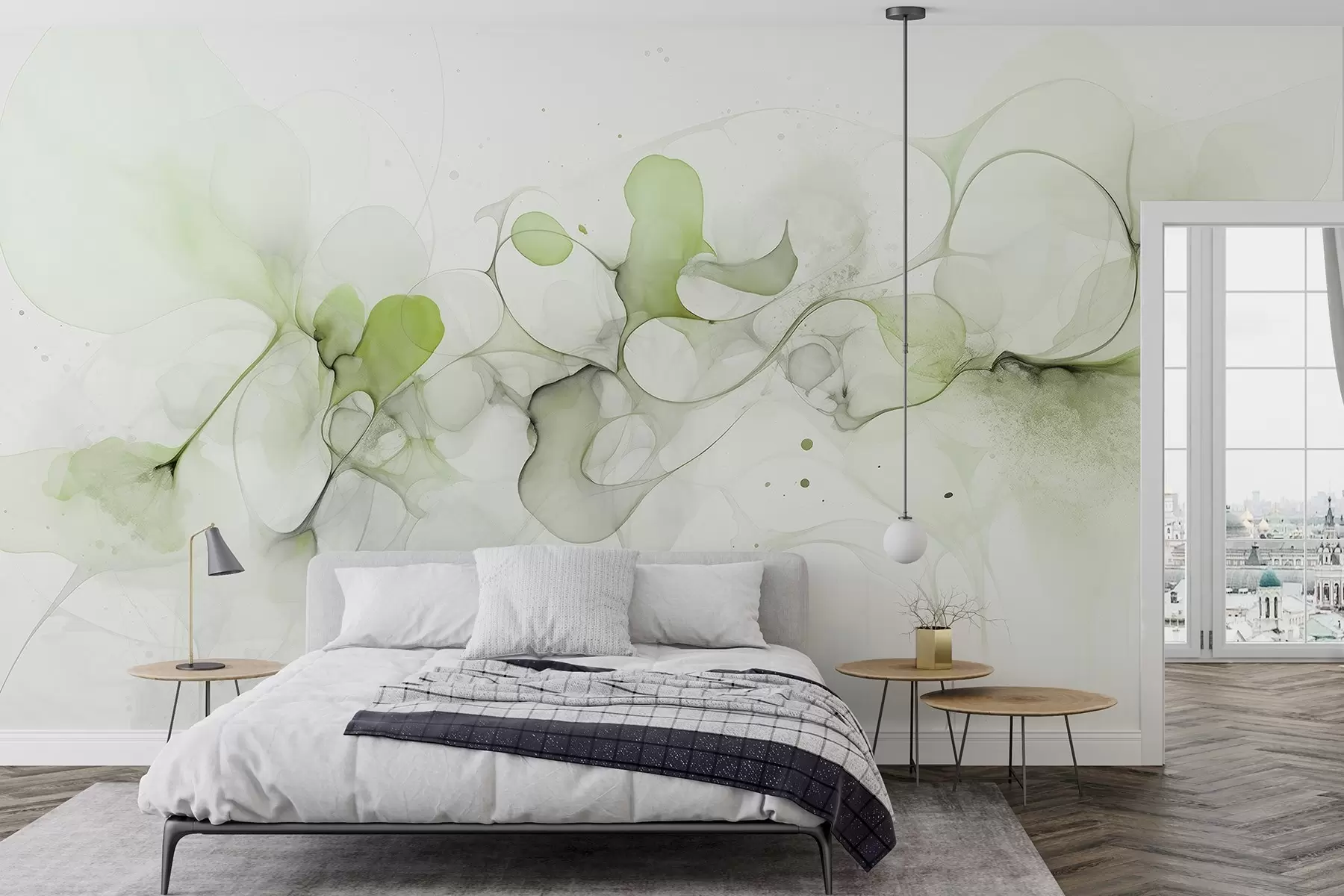 wall murals Fluid art style, abstraction, soft green colors w02745v1