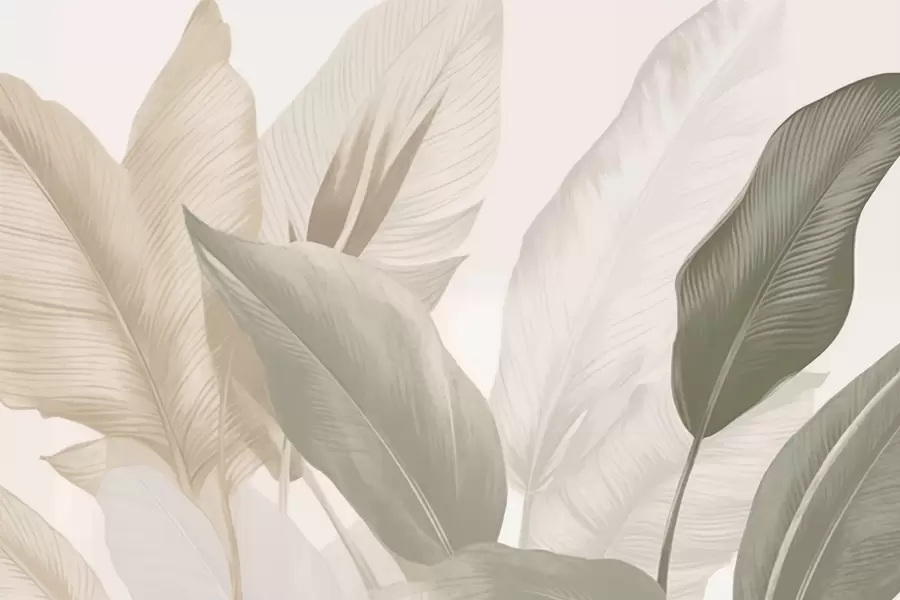 wall murals Tropical leaves in soft beige and green tones, with a watercolor effect and gentle color transitions w02854
