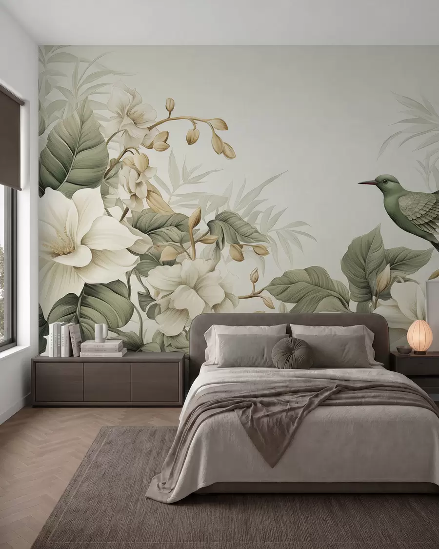 wall murals Tropical landscape with flowers w02844