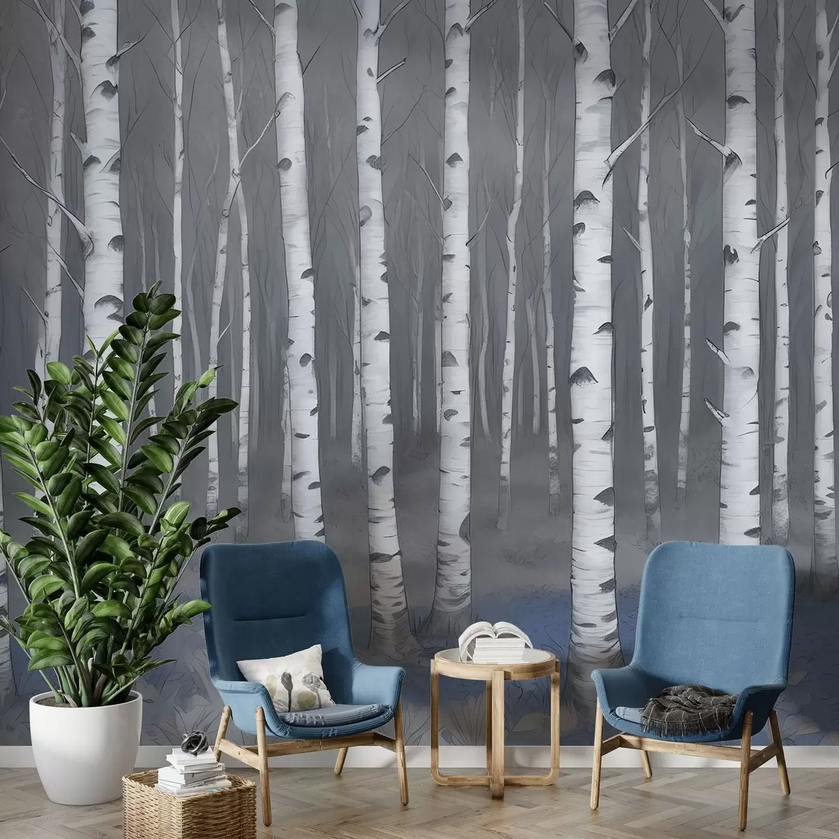wall murals Watercolor birches w02845v2