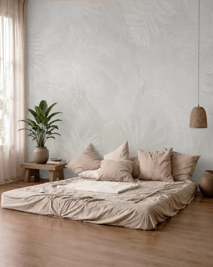 wall murals Tropical leaves with grunge effect in light color w02737
