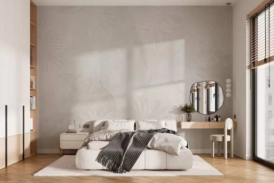 wall murals Tropical leaves with grunge effect in light color w02737