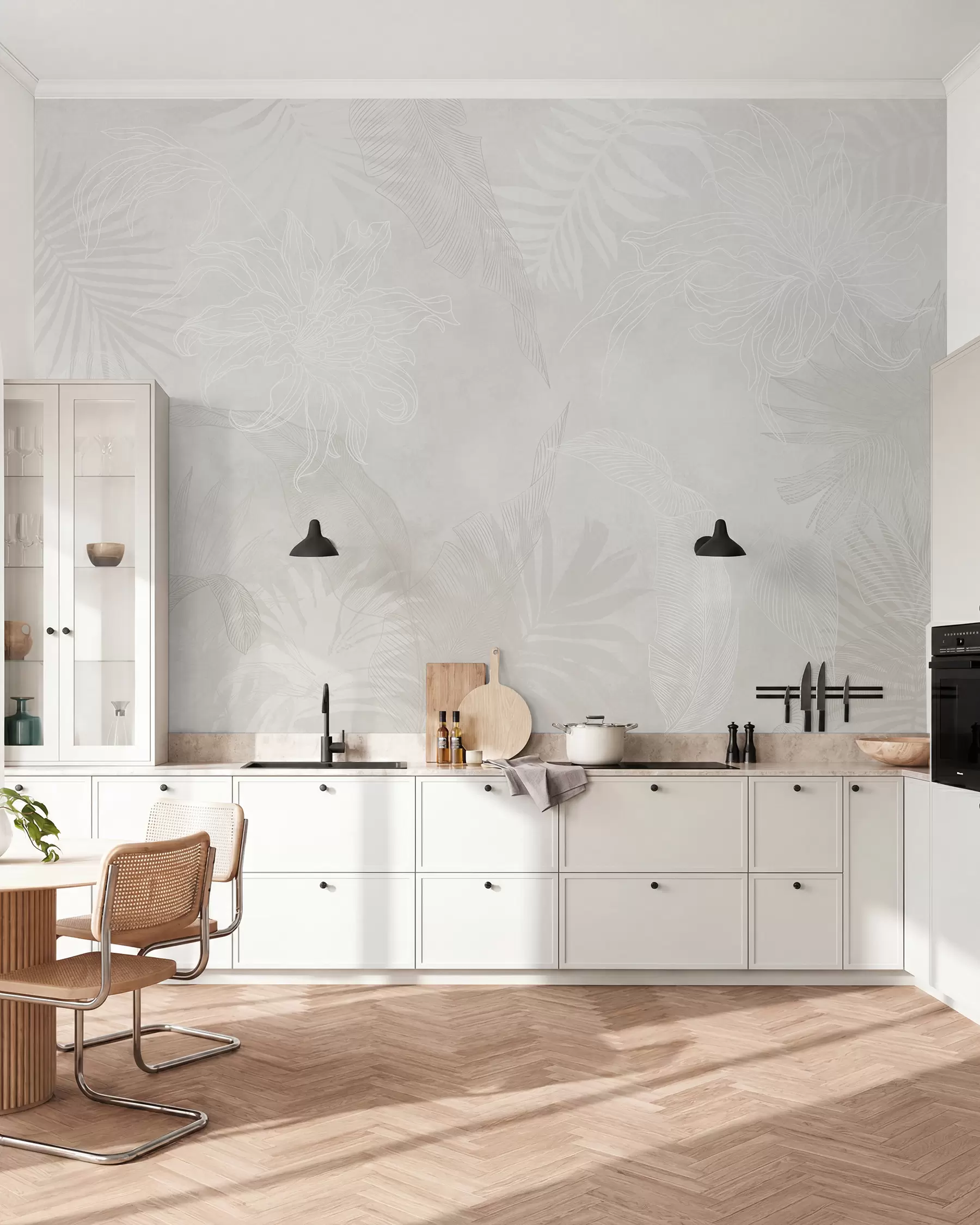 wall murals Tropical leaves with grunge effect in light color w02737