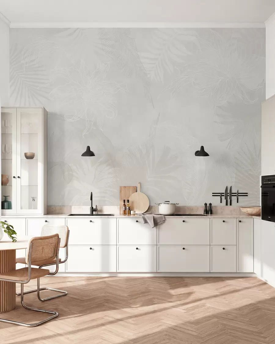 wall murals Tropical leaves with grunge effect in light color w02737
