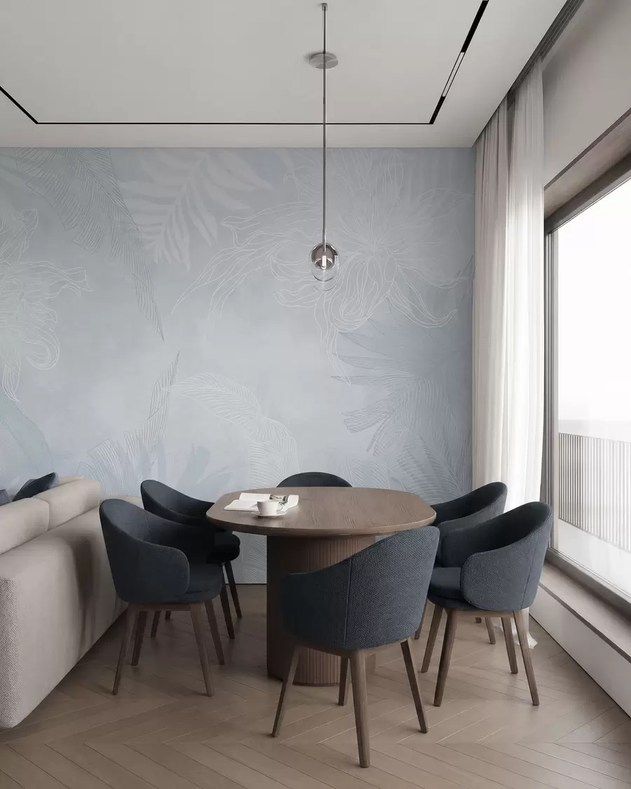 wall murals Grunge effect tropical foliage with a blue tint w02737v3