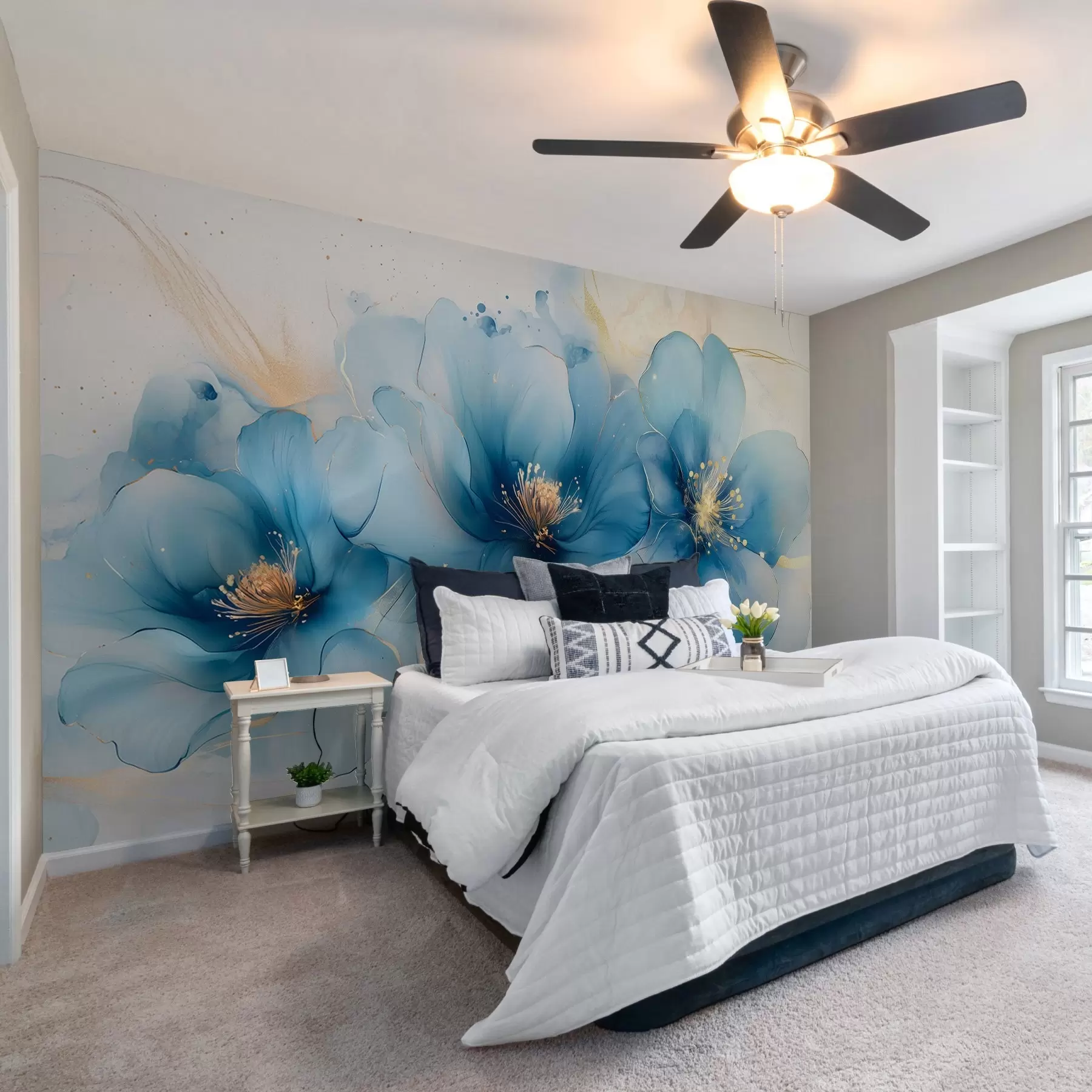 wall murals Dreamy floral painting with large, delicate blue flowers w02769