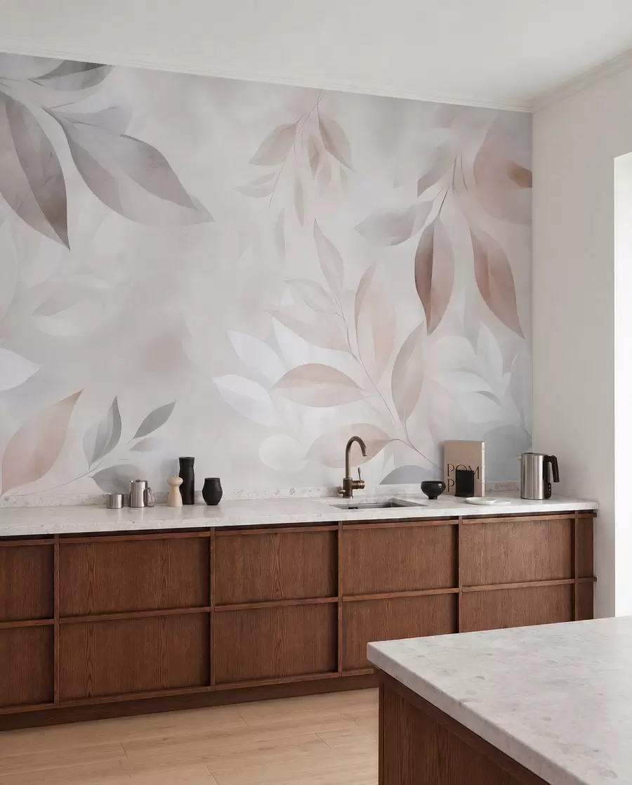 wall murals Delicate foliage in pastel colors w02770