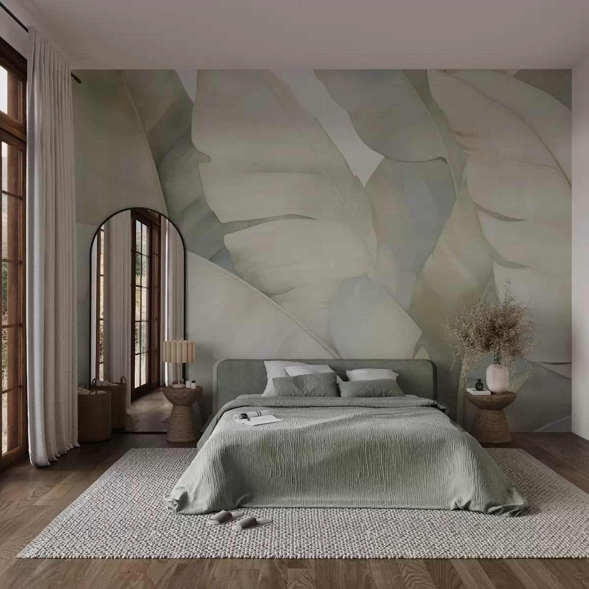 wall murals Banana leaves in pastel colour w02778