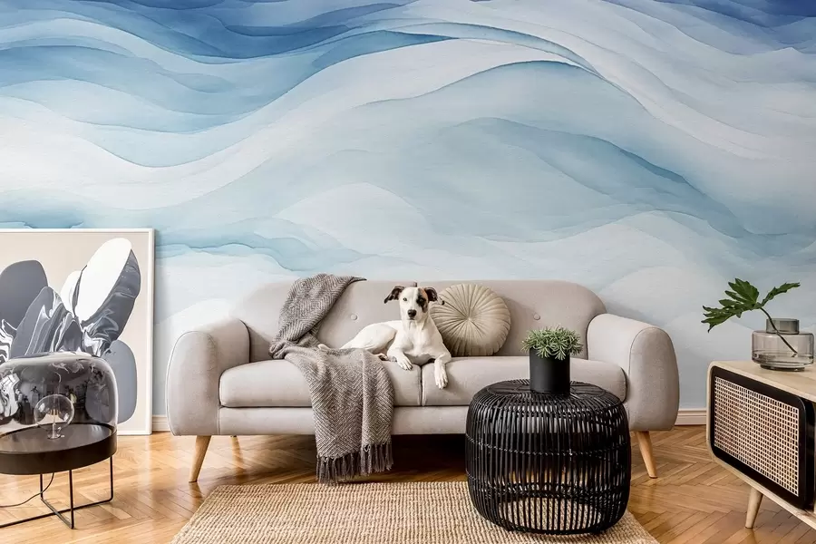 wall murals Airy blue waves, abstraction w08654