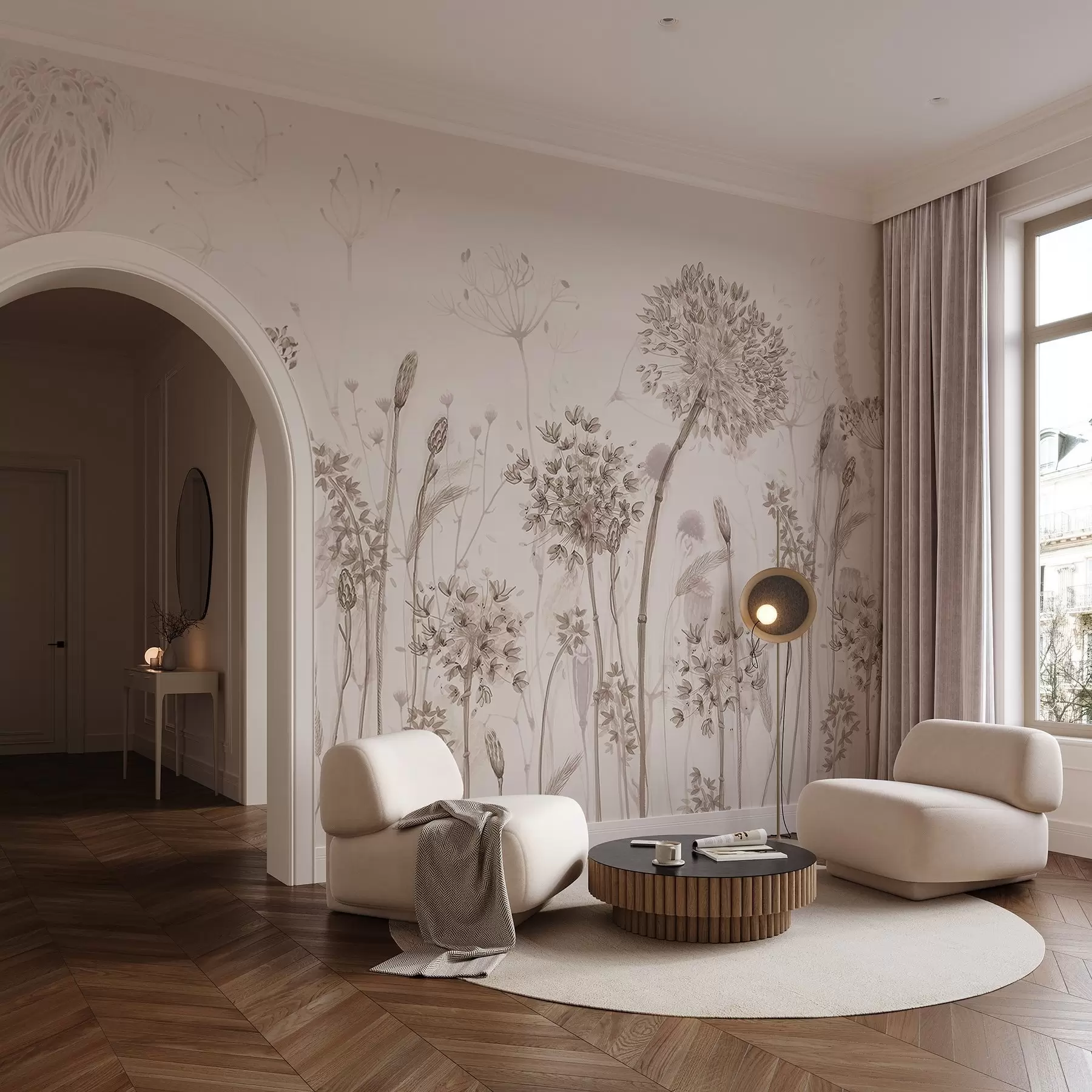 wall murals Airy dandelions and wildflowers in watercolor style w08637