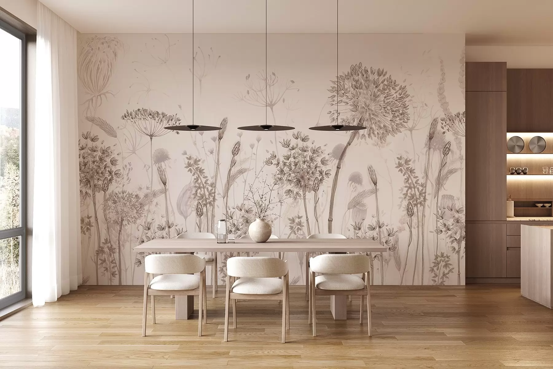 wall murals Airy dandelions and wildflowers in watercolor style w08637