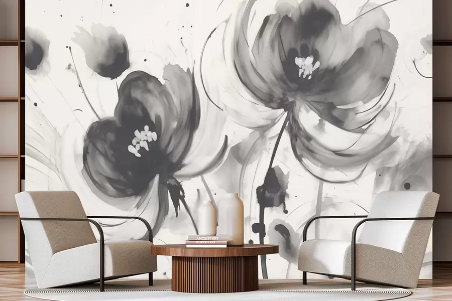 wall murals Black flowers w02878