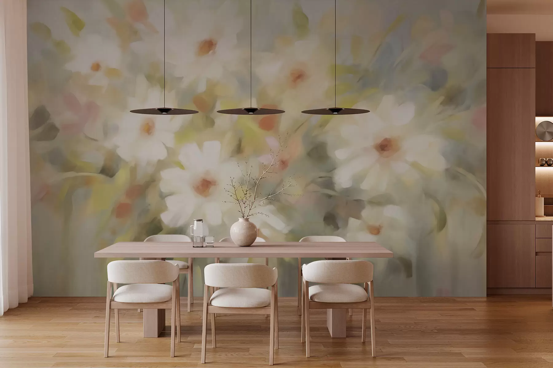 wall murals White summer flowers w02879