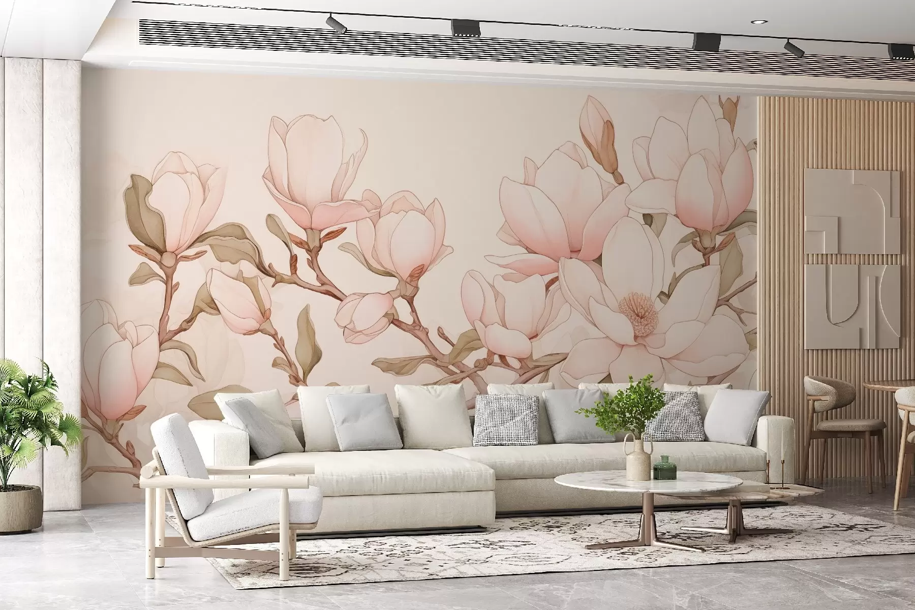 wall murals Magnolia branches with delicate pink flowers on a light background, creating a sophisticated and calm atmosphere w08688